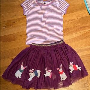 Mini Boden Striped Purple Top & Bunny Appliqué Tulle Skirt